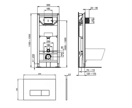 Инсталляция 3в1 ideal standard prosys frame 120 m r020467 с кнопкой смыва r0121aa в Шымкенте фото № 2